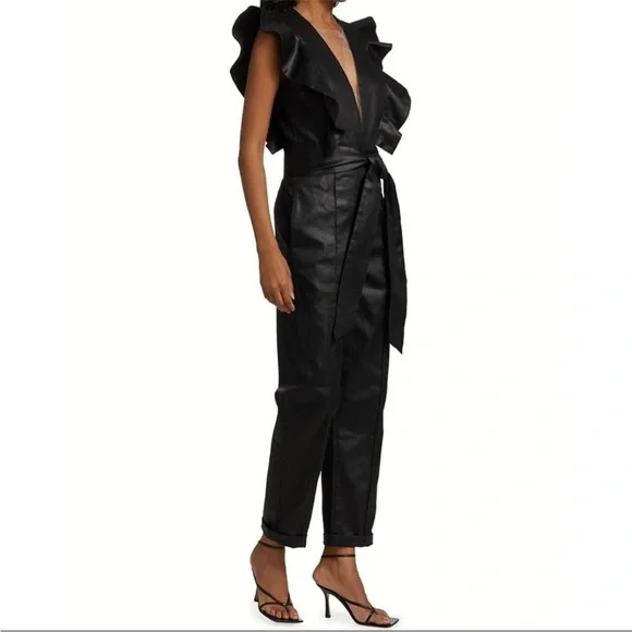 Stunning 7 For All Mankind Coated Denim Ruffle Jumpsuit NWT - Picture 3 of 8